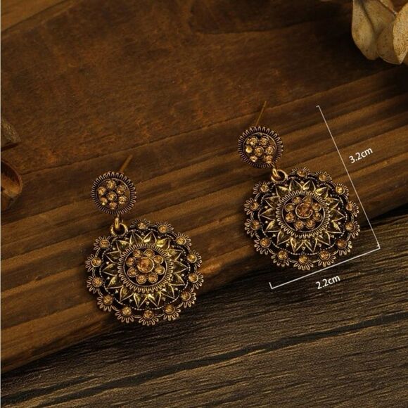 Rhinestone Round Drop Earrings - Picture 3 of 10